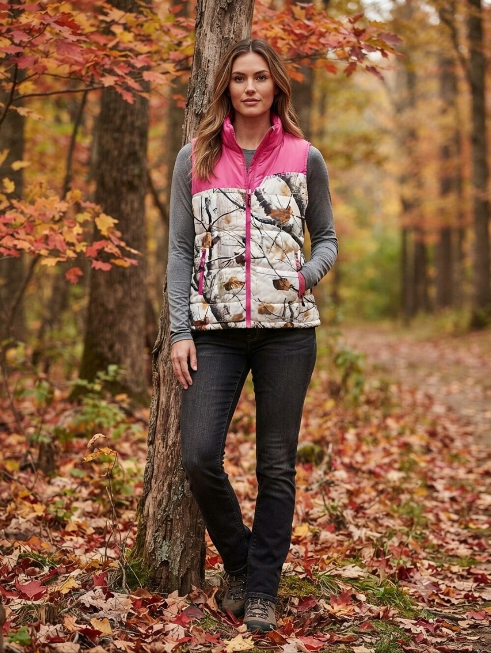Legendary Whitetails Women's Pink & Camo Big Game Insulated Puffer Vest Size L